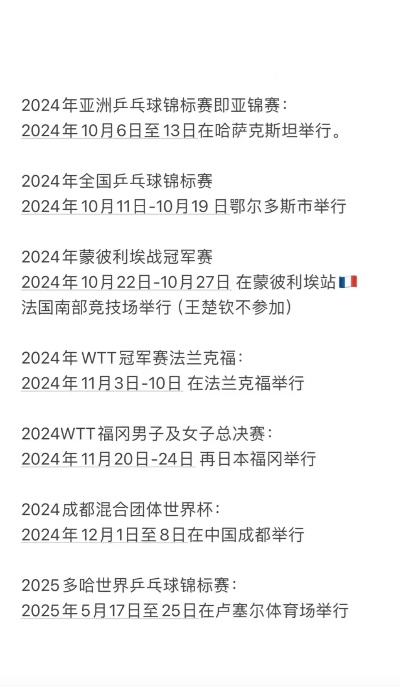 今年还有哪些乒乓球比赛？2024赛季剩余赛程全解析